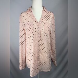 Talbots Pink & Black polka dot button up long sleeve blouse women’s size M
